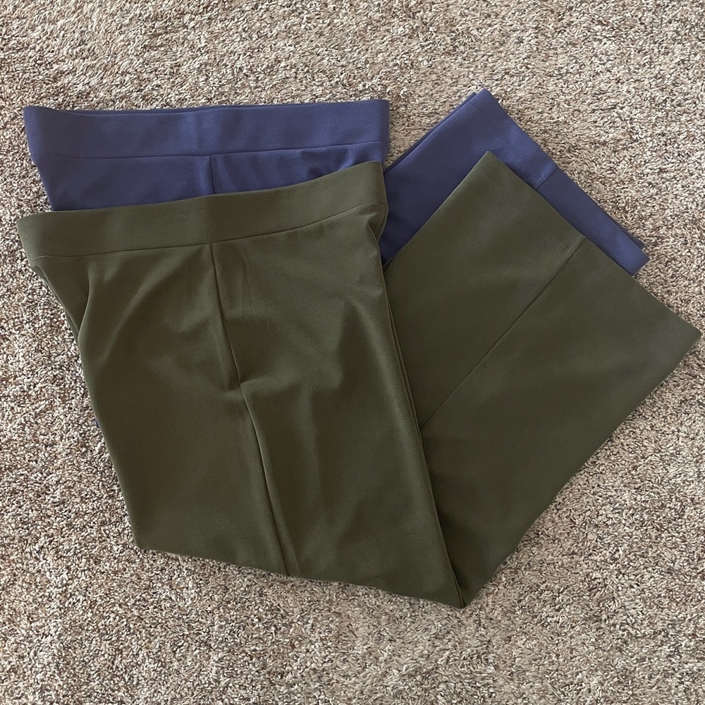 LOFT Olive and Blue Textured Wide Leg Pants Medium (2)